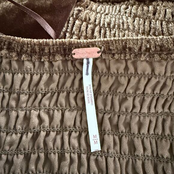 Free People mini dress velvet smocked pleated boho cocktail party Medium - Picture 8 of 10